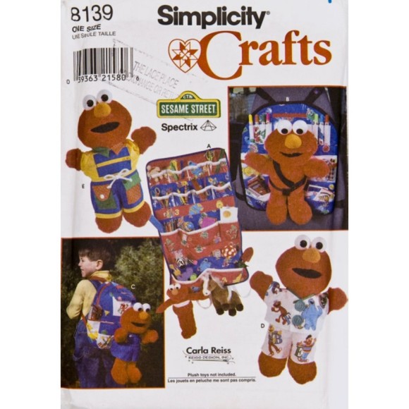 Vintage ©1998 Simplicity 8139 - Sesame Street Tickle Me Elmo Accessories - Picture 1 of 3